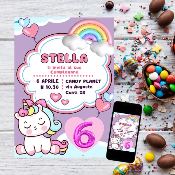 biglietto digitale invito compleanno whatsapp tema unicorno