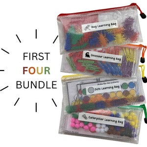 First Four Bundle. Learning Bags. Busy Bags. Fine Motor. Toddler. Play. Preschool. Kindergarten. Homeschool. Montessori. Travel. Gift.