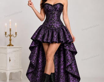 Purple Gothic Corset Dress | Victorian High Low Dress | Women's Gothic Outfit | Halloween Costume | Steampunk Dress