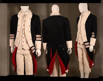 Men’s 18th Century Revolutionary War Costume | Colonial Officer Uniform | Historical Reenactment Outfit