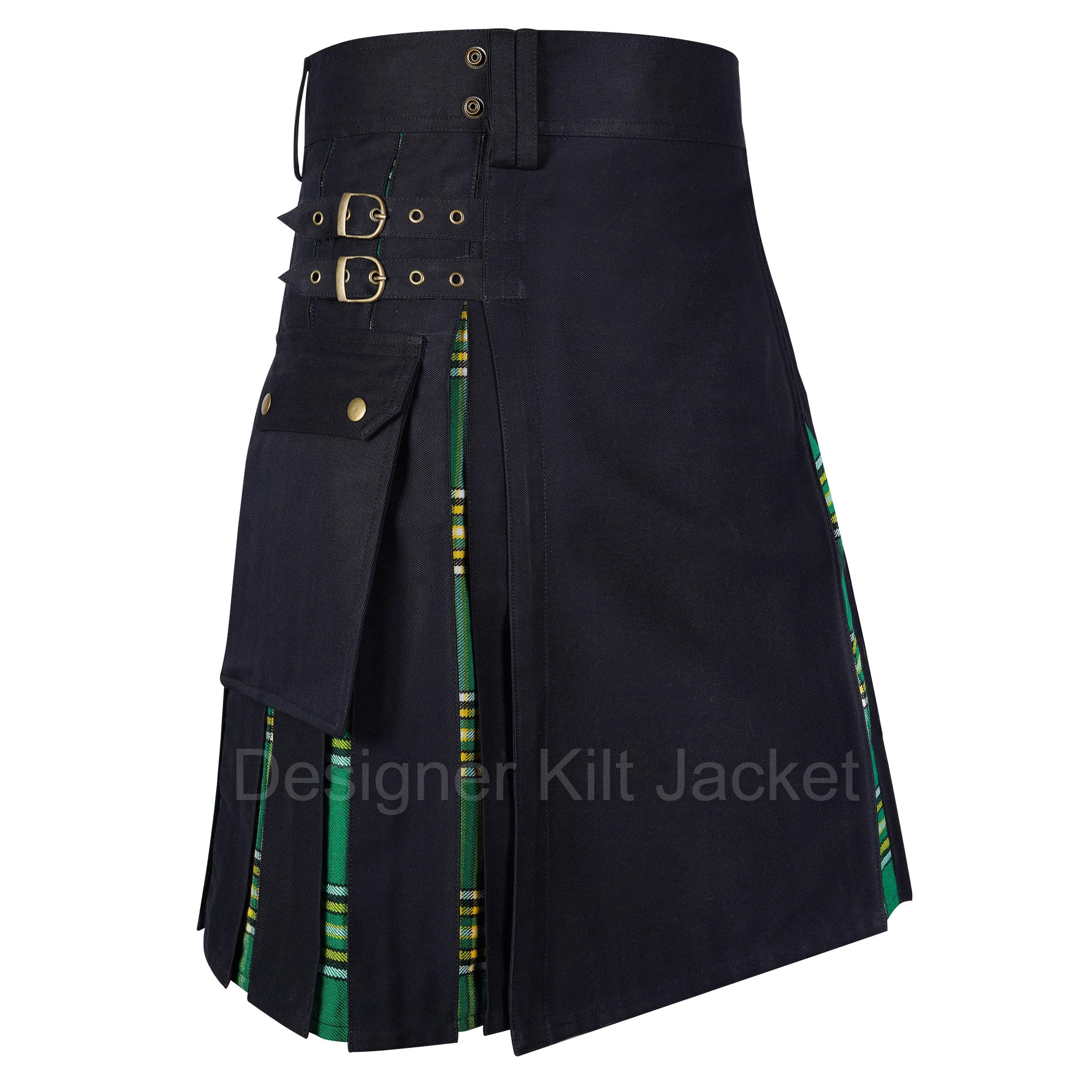 Kittel Schwarz Herren Hybrid Lederarmbänder, Baumwolle & Tartan