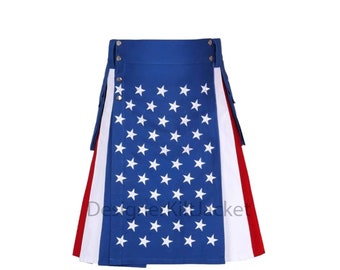Cotton Utility Kilts | American Flag Handmade Stylish Men's Utility Kilt | Father's Day Gift | Classic Style Kilt