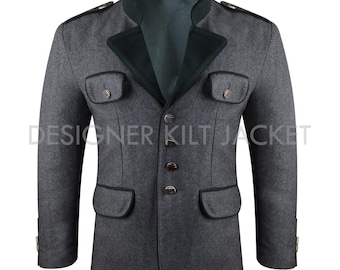 Giacca bavarese da uomo in lana austriaca grigio antracite, stile Tirolese, Loden / Giacca Trachten dell'Oktoberfest
