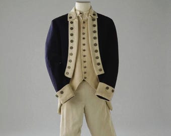 Men’s 18th Century Colonial Revolutionary War Wool Costume | Historical Military Uniform Coat, Waistcoat & Breeches