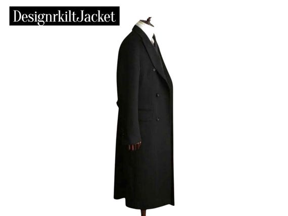 Men's Black Wool Overcoat Leisure Double Breasted Tuxedos Peak