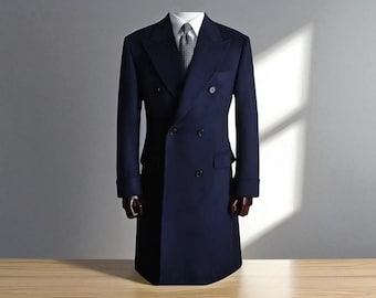 Abrigo de lana para hombre, informal, con doble botonadura, esmoquin y solapa de pico, chaquetas largas
