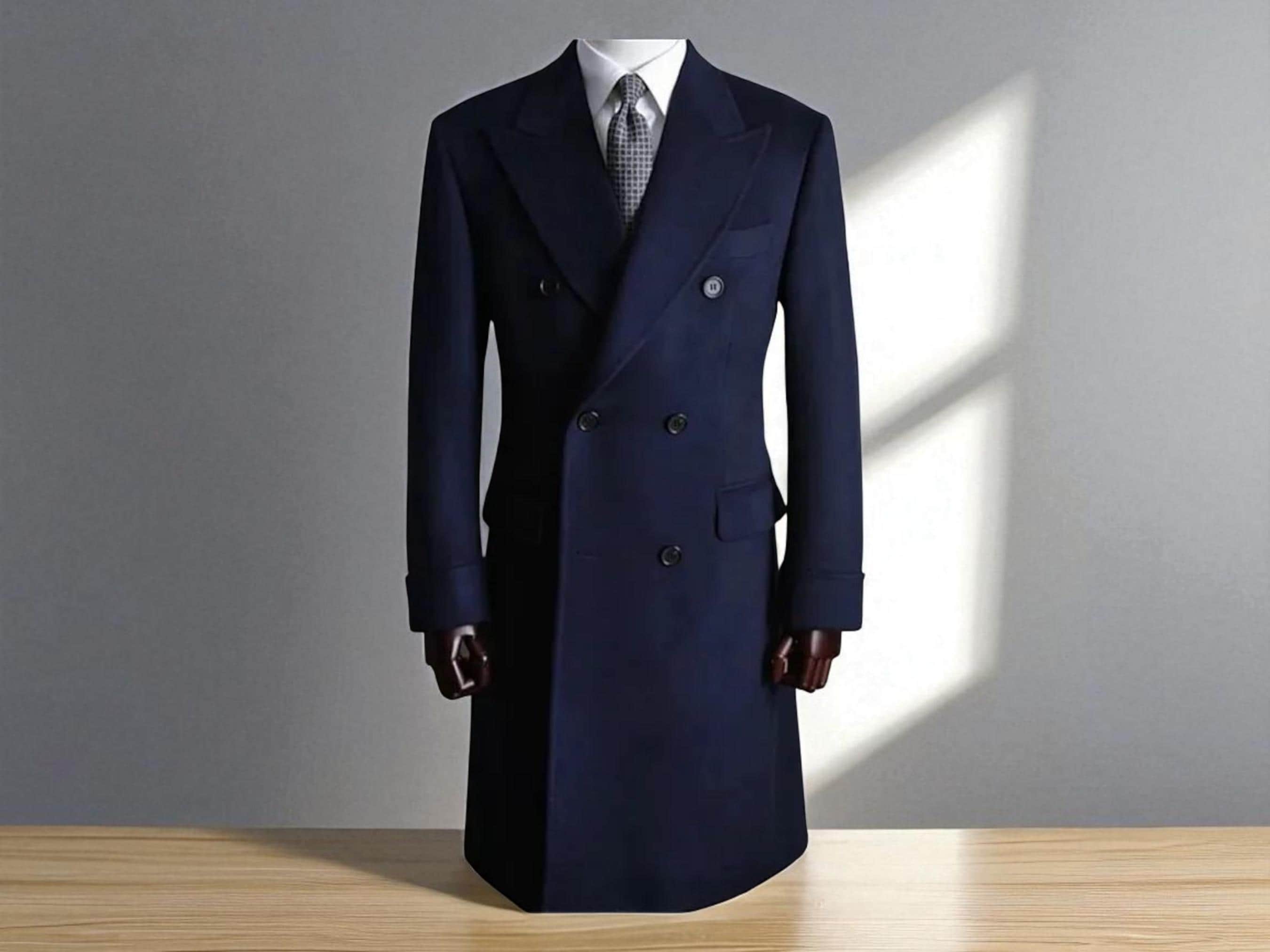 Men's Woolen Overcoat Leisure Double Breasted Tuxedos Peak Lapel