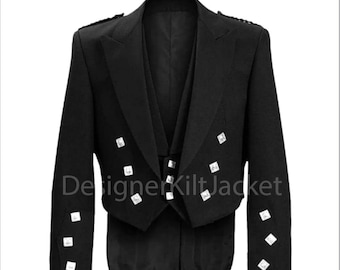 Men's Scottish Prince Charlie Kilt Jacket With 5 Button Vest Wedding Kilt Jacket