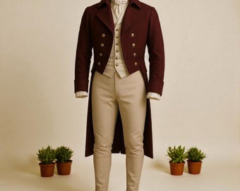 Burgund Wolle Regency Frack | Mr. Darcy Style, Historisches Kostüm