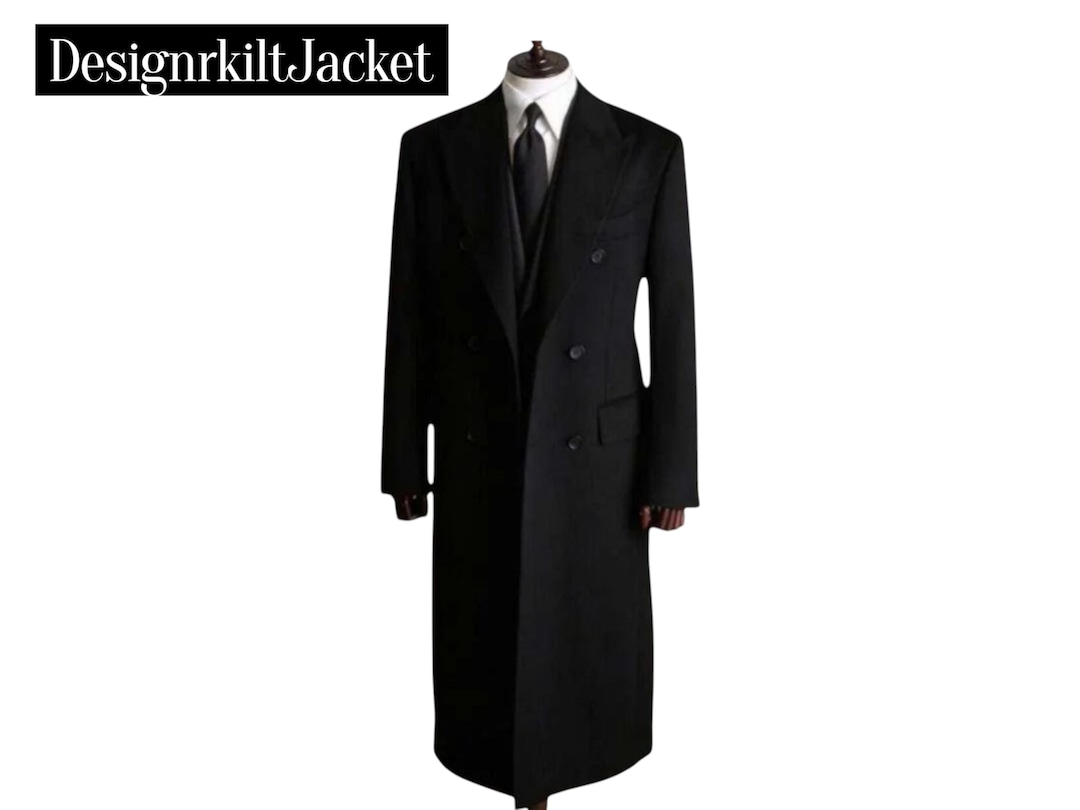 Men's Black Wool Overcoat Leisure Double Breasted Tuxedos Peak