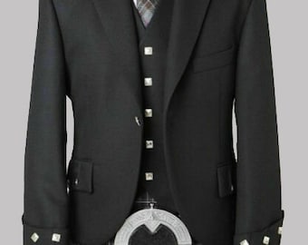 Men's Black Serge Wool Argyle Kilt Jacket & Waistcoat