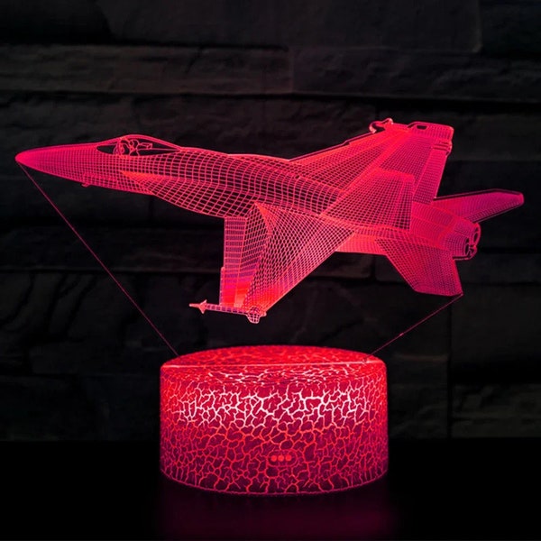 Lampe illusion 3D veilleuses nocturnes d'avion de chasse