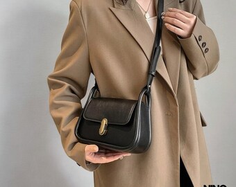 Sac à bandoulière classique en cuir végétalien pour femme, sac à main vieil argent pour femme, sac à main noir, petit sac à bandoulière marron, sac à main pour femme, cadeau pour elle