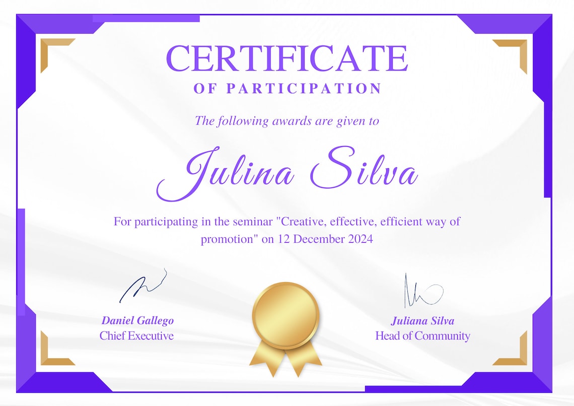 Editable certificate of participation participation award template