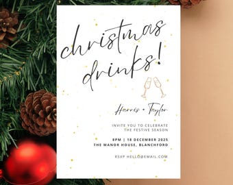 Minimalist Christmas Drinks Party Invitation | Digital Invitation | Easy to edit and print