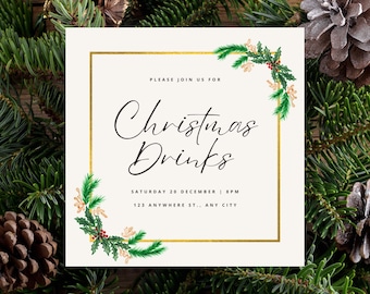 Elegant Christmas Drinks Party Invitation | Digital Invitation | Easy to edit and print