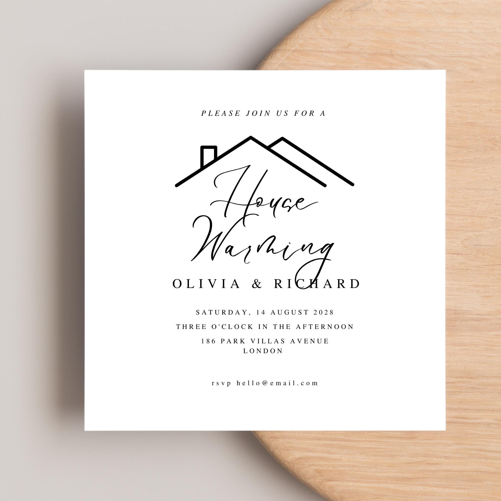 Black White Minimalist Contemporary House Warming Invitation | Editable ...