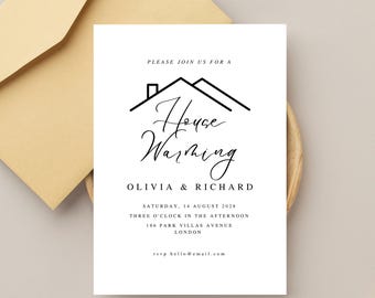 Black White Minimalist Contemporary House Warming Invitation | Editable | Digital | FREE Two Designs