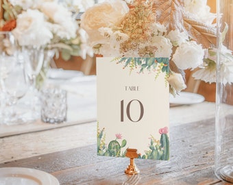 Boho Mexican Cactus Wedding Table Number | Editable | Seating Plan