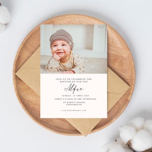 Photo Card Baptism Invitation Template | Printable Invitation Baptism | Christening Invitation Modern
