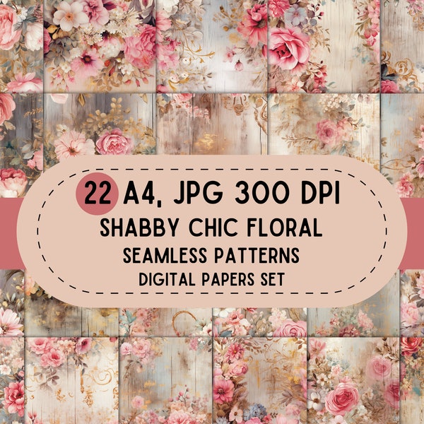 Vintage Floral Digital Paper, Shabby Chic Background, Scrapbook, Invitation Design, Romantic Floral Background, Junk Journal, Card Making