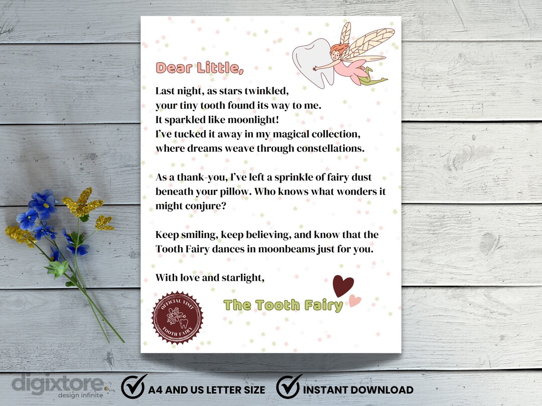 Tooth Fairy Letter, Printable Tooth Fairy Letter Kit First Tooth ...