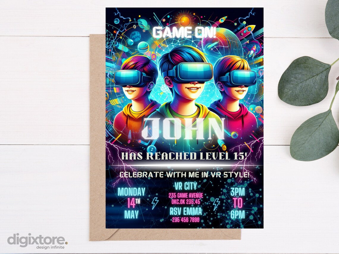 Editable Virtual Reality Birthday Party Invitation Instant Download
