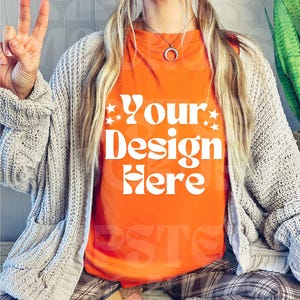 Gildan 5000 Orange Tshirt Mockup | G5000 Oversized Mockup | Real Model Aesthetic Shirt | Casual Trendy Mockup, Neutral Fall Halloween Mockup