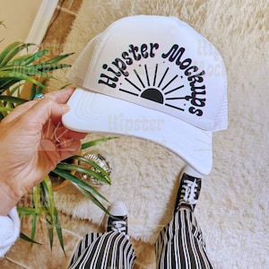 White Trucker Hat Mockup | white otto hat, white cowgirl hat mockup, beach hat, cap mockup, trendy hat mockup, mesh cap, western hat mockup
