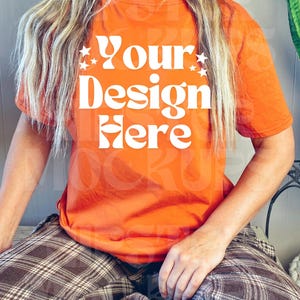 Gildan 5000 Orange Tshirt Mockup | G5000 Oversized Mockup | Real Model Aesthetic Shirt | Casual Trendy Mockup, Neutral Fall Halloween Mockup