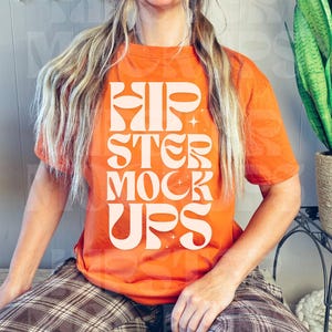 Gildan 5000 Orange Tshirt Mockup | G5000 Oversized Mockup | Real Model Aesthetic Shirt | Casual Trendy Mockup, Neutral Fall Halloween Mockup