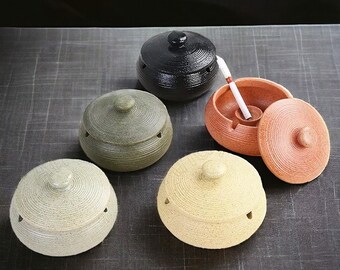 Ceramic Ashtray with Lid Creative Kiln Change Glaze Decorative Desktop Ashtrays Living Room