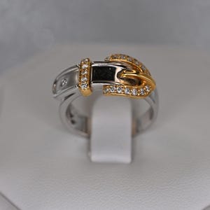 18K Yellow and White Gold Diamond Buckle Ring