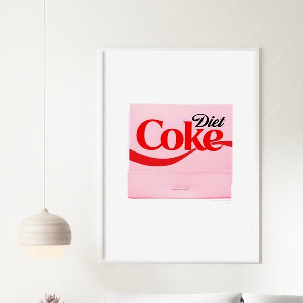 Pink Diet Coke Matchbook Wall Print | digital cola food art print drink soda pop bar cart gift idea for her girl retro matchbox original