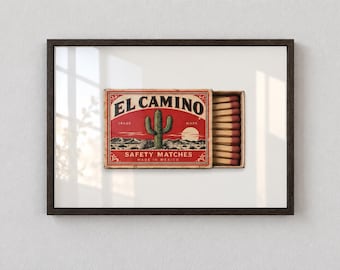 El Camino Matchbox Print, Vintage Southwestern Wall Art, Desert Poster, Digital Download