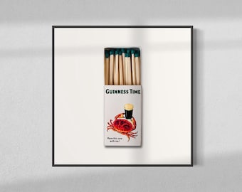 Guinness Time Matchbox Wall Art | vintage inspired beer poster, red crab print, gift idea for him, bar cart print, digital download