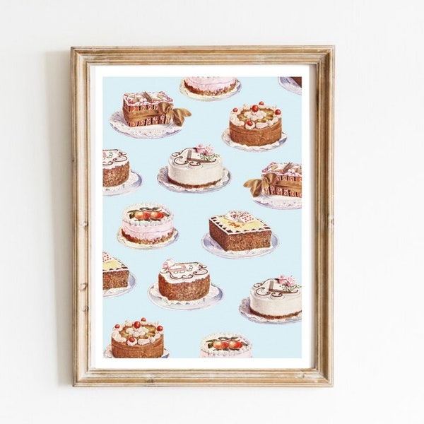 Vintage Kitchen Art Print | cute baking cake coquette wall decor  cookbook