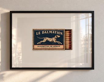Vintage Matchbox Print, Dalmatian Wall Art, French Matchbox Poster, Dog Lover Decor, Digital Download