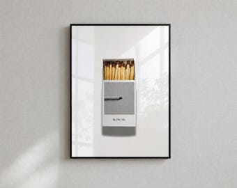 Typography Matchbox Print, Vintage Black and White Wall Art, Minimalist Home Decor, Retro Matchbook Art, Digital Download