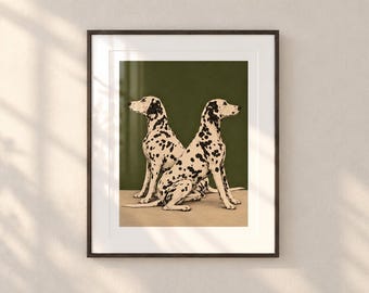 Vintage Dalmatian Wall Art, Retro Dog Print, Eclectic Home Decor, Olive Green Digital Download