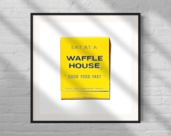 Waffle House Retro Matchbox Print | wall art, digital download, unique home decor, vintage matchbook poster