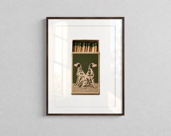 Vintage Dalmatian Wall Art, Retro Matchbox Print, Eclectic Animal Decor, Digital Download