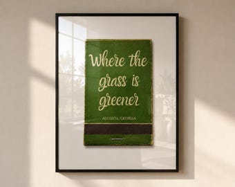 Vintage Golf Matchbook Print, Augusta Georgia Wall Art, Retro Southern Americana Decor, Digital Download