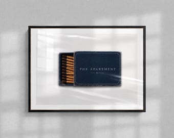 Apartment Matchbox Print, Minimalist Navy Wall Art, Vintage Matchbox Poster, Digital Download