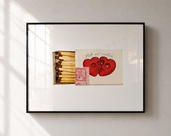 Vintage Heart Matchbox Print, Romantic Wall Art, Anniversary Gift, Retro Love Decor, Digital Download