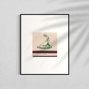 Pinehurst Golf Club Green Matchbook |  golf print, PGA tour, travel art, golf gift, retro sports poster, digital download, gift for men