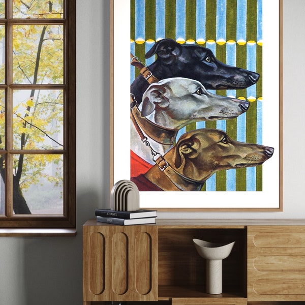 Greyhound Wall Art | retro print, whippet lurcher poster, dog painting, animal art, gift for dog lover, unique texture art, printable art