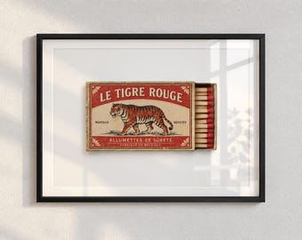 Vintage Tiger Wall Art, Tiger Art Print, Belgium Matchbox Print, Retro Animal Artwork, Digital Download