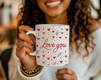Red Hearts Coffee Mug - Romantic Gift for Couples