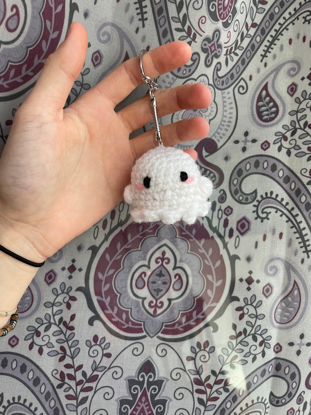 Blushing Ghost Crochet Keychain Etsy